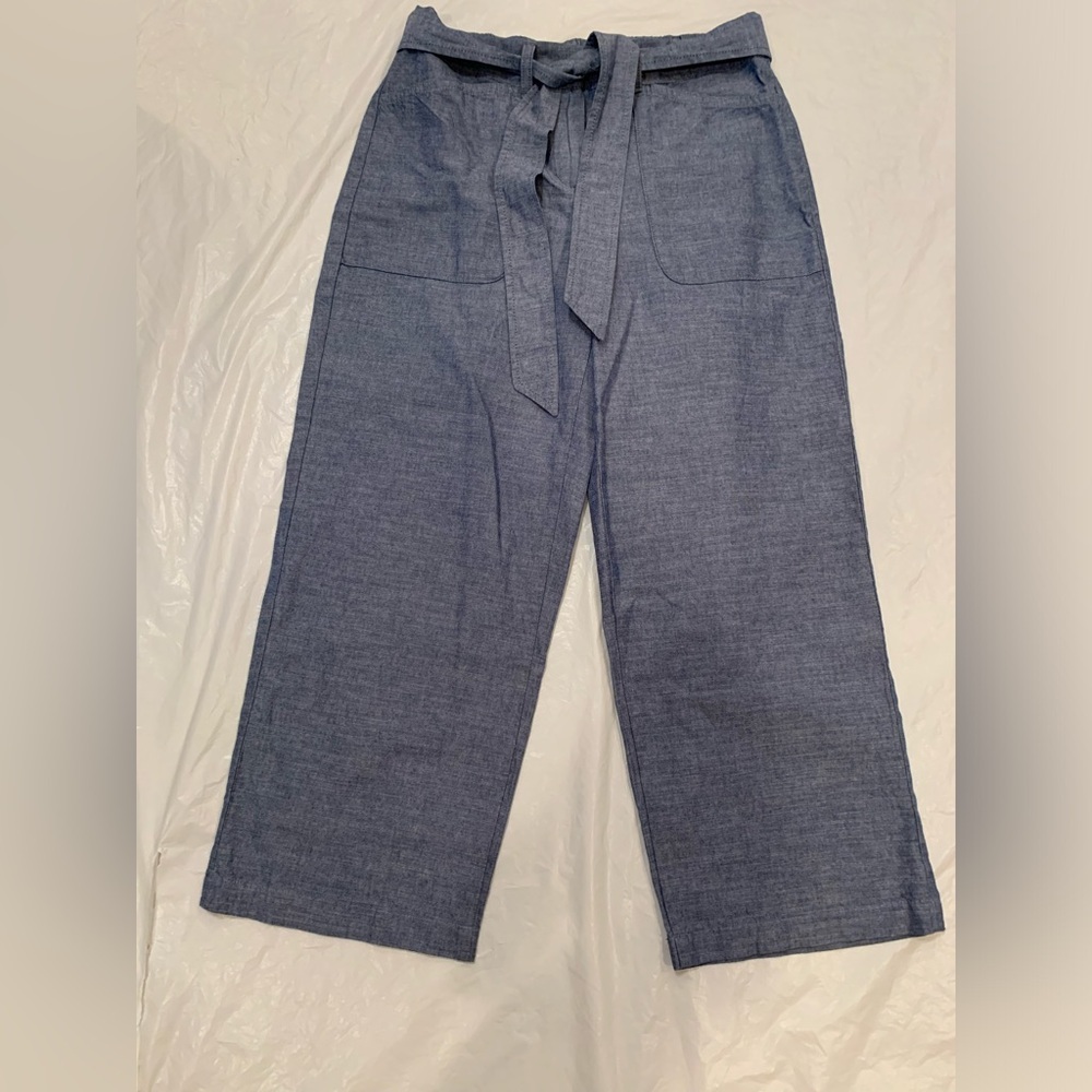 Talbots Blue Cotton Seersucker Women’s Belted Pants Size 6